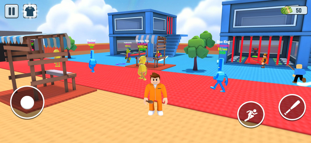 Un personaje 3D con un mono de prisión naranja de pie en un entorno de juego de escape de prisión bloqueado