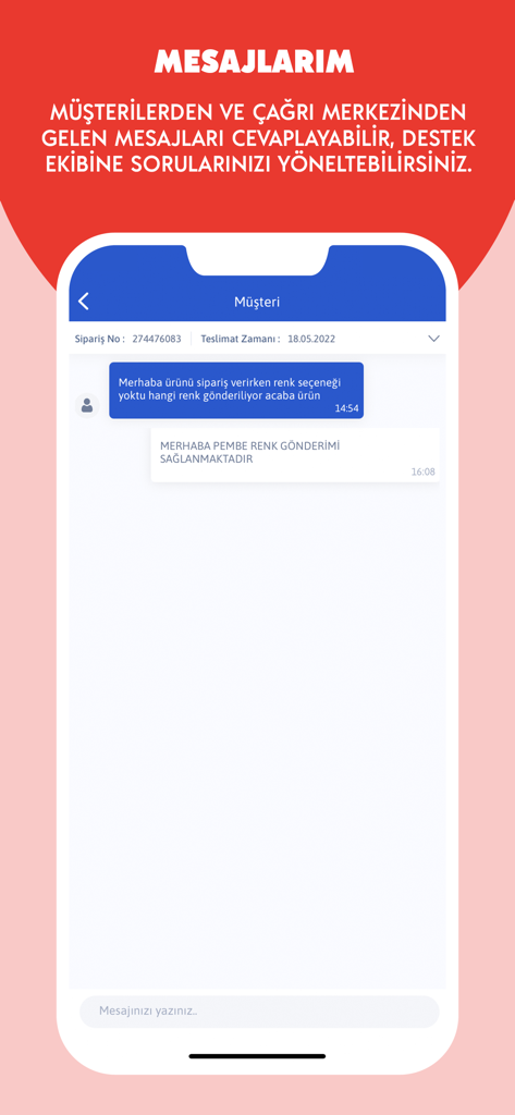 Çiçeksepeti Satıcı Paneli - Interface of the Ciceksepeti Seller Panel app showing a customer chat and messaging screen