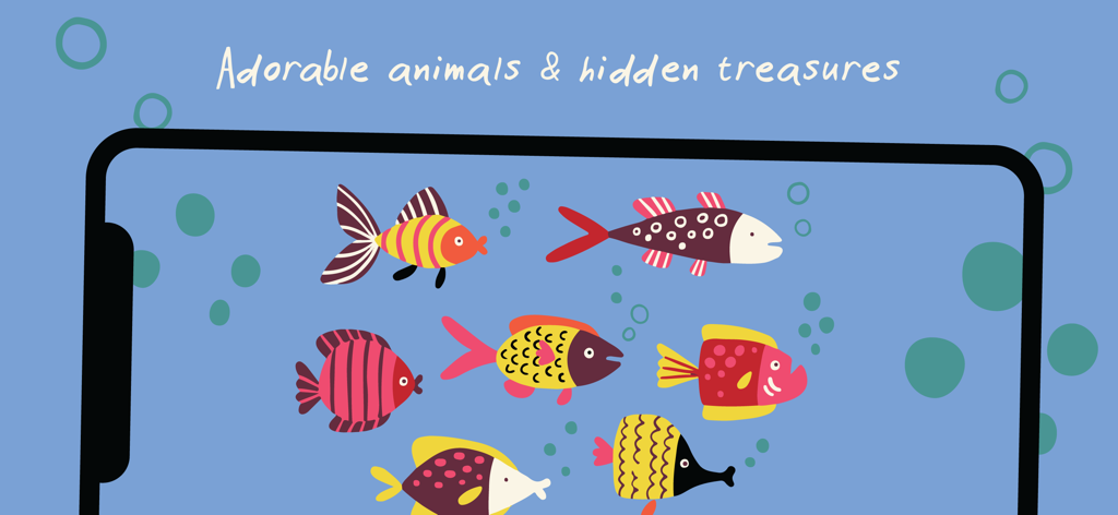 Peekaboo Barn - Baby Books - Colorful fish swimming in an underwater scene from the Peekaboo Barn baby book app.