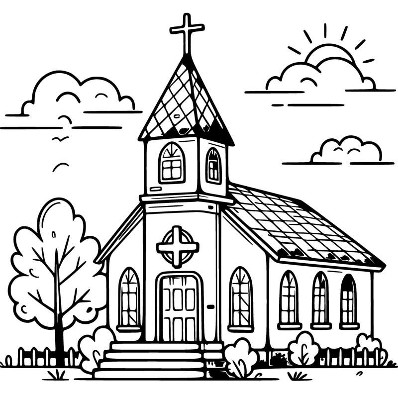 church building with a cross steeple