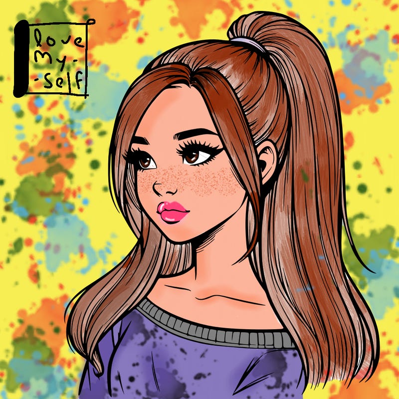 realistic girl with a high ponytail