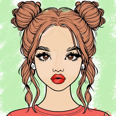 realistic girl with two buns in hair and lips