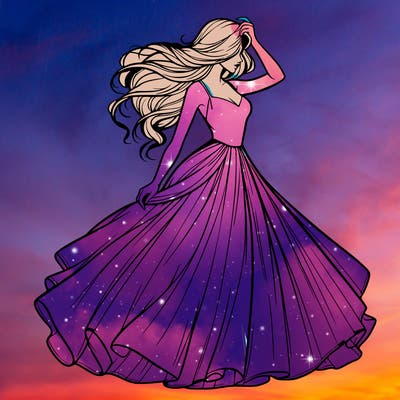 realistic woman with dress flowing in the wind