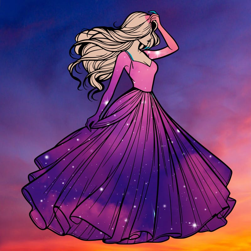 realistic woman with dress flowing in the wind