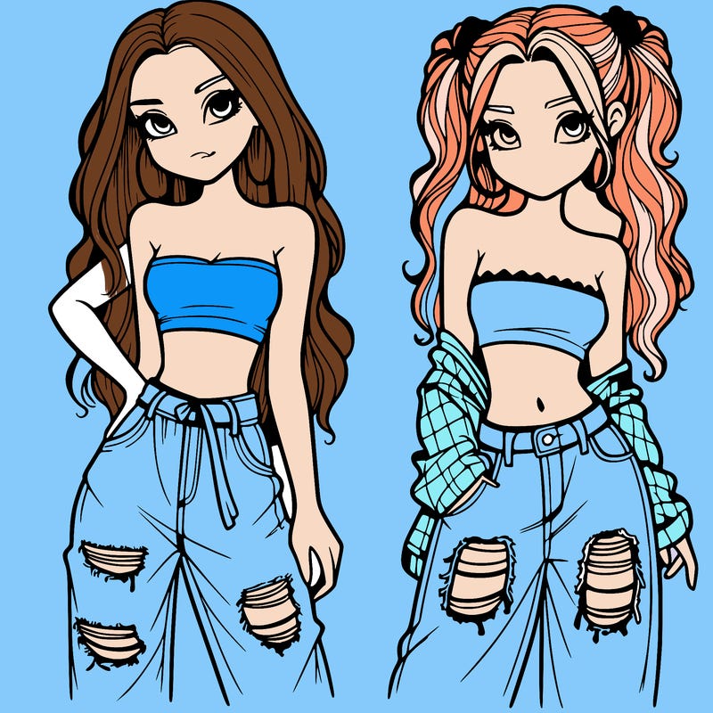 2 girls in crop tops and baggy jeans ripped