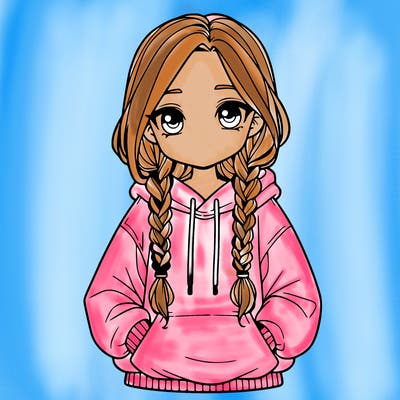 a realistic girl with a oversized hoodie and she has braids
