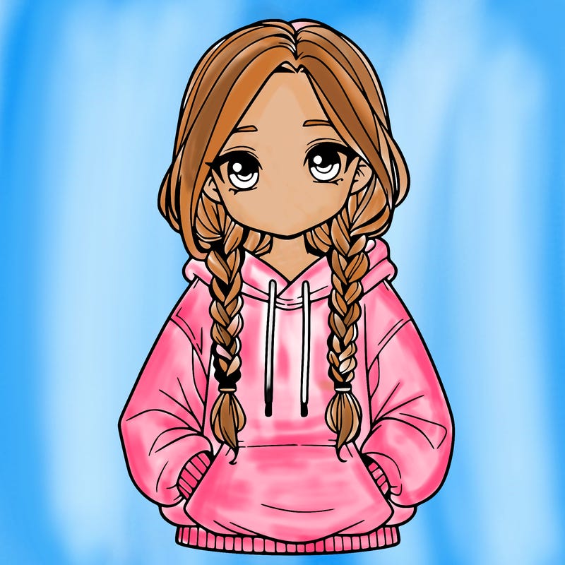 a realistic girl with a oversized hoodie and she has braids