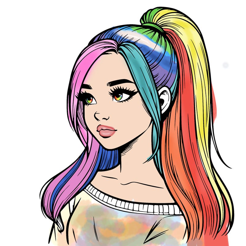 realistic girl with a high ponytail