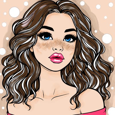 realistic girl with wavy hair and lips