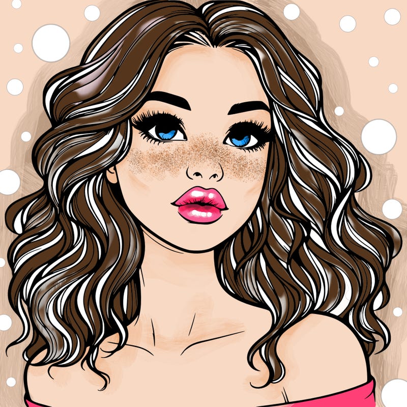 realistic girl with wavy hair and lips