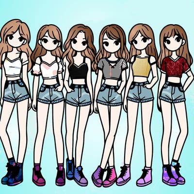 a group of girls wearing crop tops and shorts