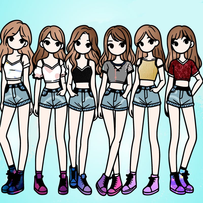 a group of girls wearing crop tops and shorts