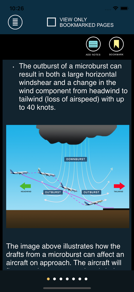 Educational diagram showing aircraft flight path through a microburst and windshear.