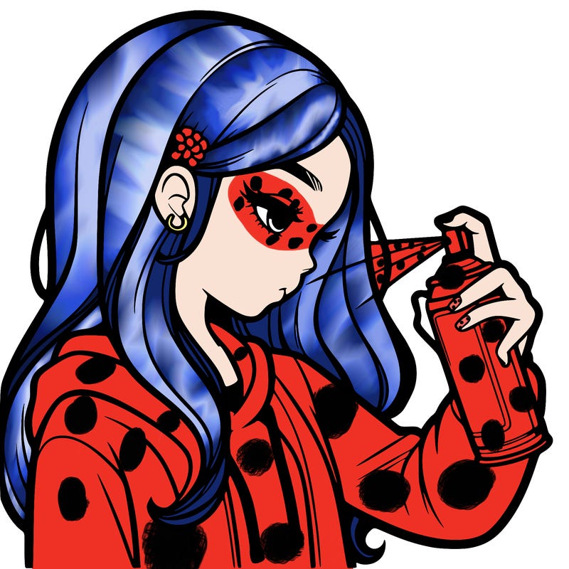 a realistic girl spray painting