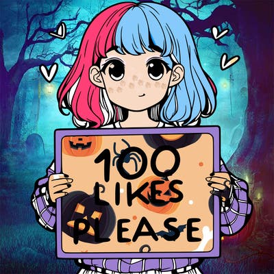 a girl holding a sign saying 100 likes please