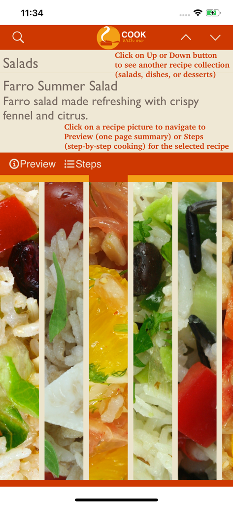 Cook With Me - Cook With Me mobile app interface displaying a Farro Summer Salad recipe