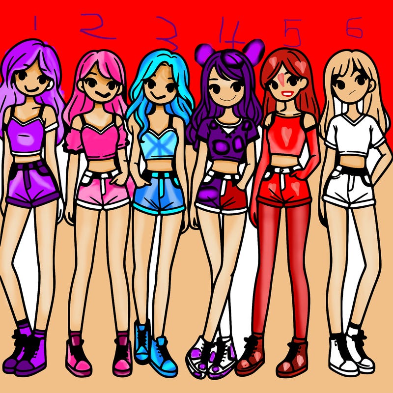 a group of girls wearing crop tops and shorts