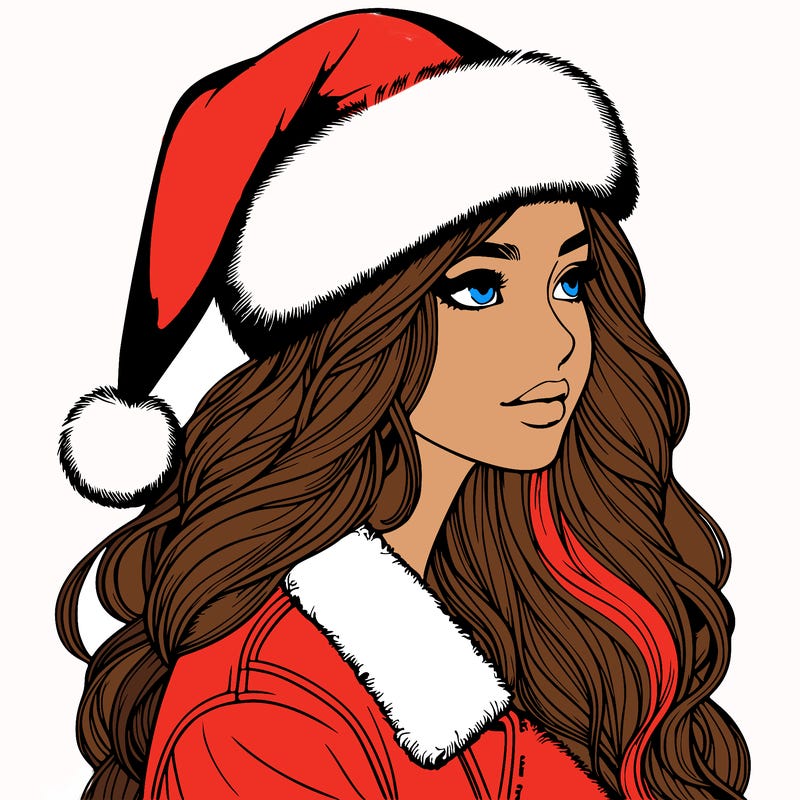 realistic girl in santa hat