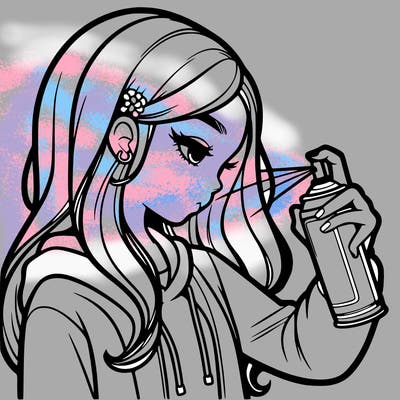 a realistic girl spray painting