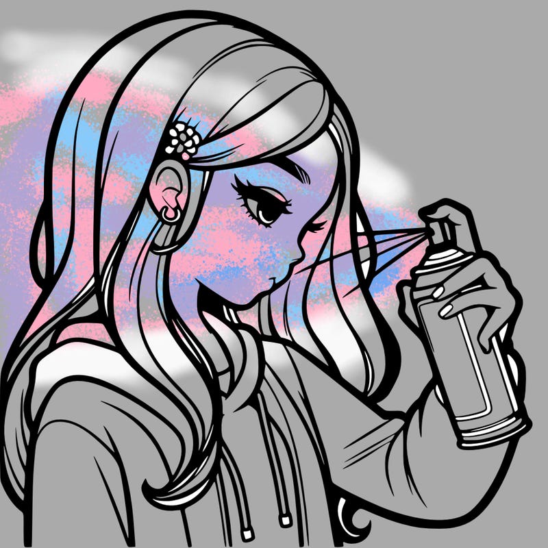 a realistic girl spray painting