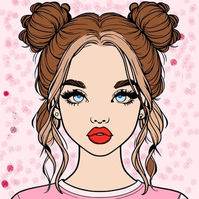 realistic girl with two buns in hair and lips