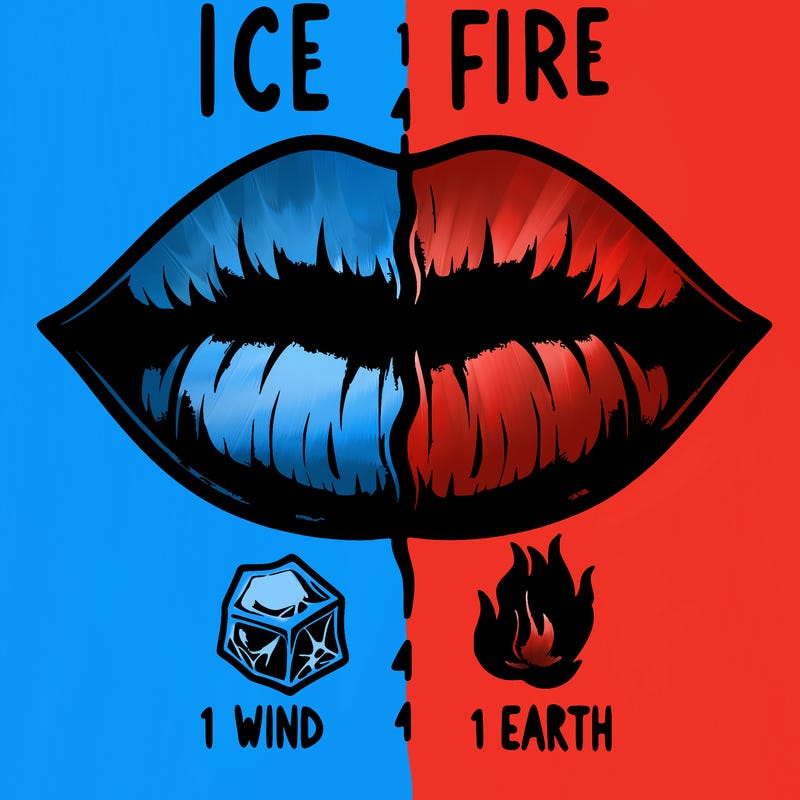 realistic lip split in fourth . 1 fourth ice 1 fire 1wind 1 earth