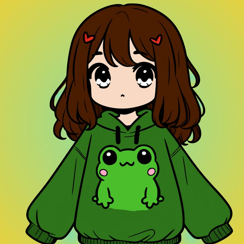 girl wearing frogging sweatshirt