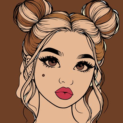 realistic girl with two buns on her hair and lips
