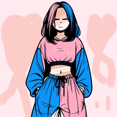 realistic girl faceless with baggy pants and a crop top