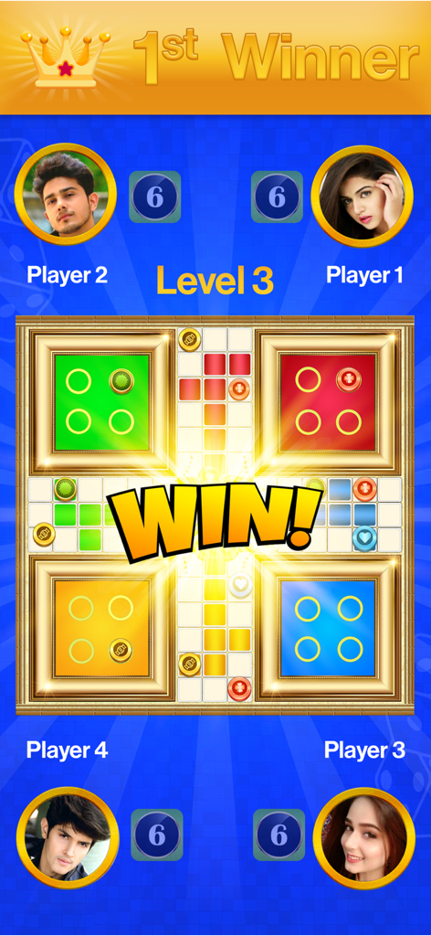 Classic Ludo Online - Victory screen of a four player multiplayer match in Classic Ludo Online