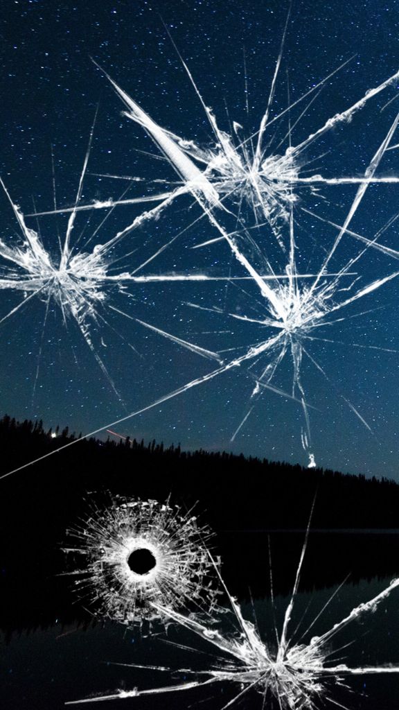 Crush Screen - Lite - Efecto de cristal agrietado realista superpuesto en un fondo de pantalla de cielo nocturno estrellado