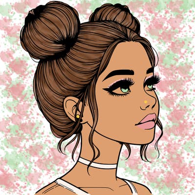 realistic girl with buns on the top of her head