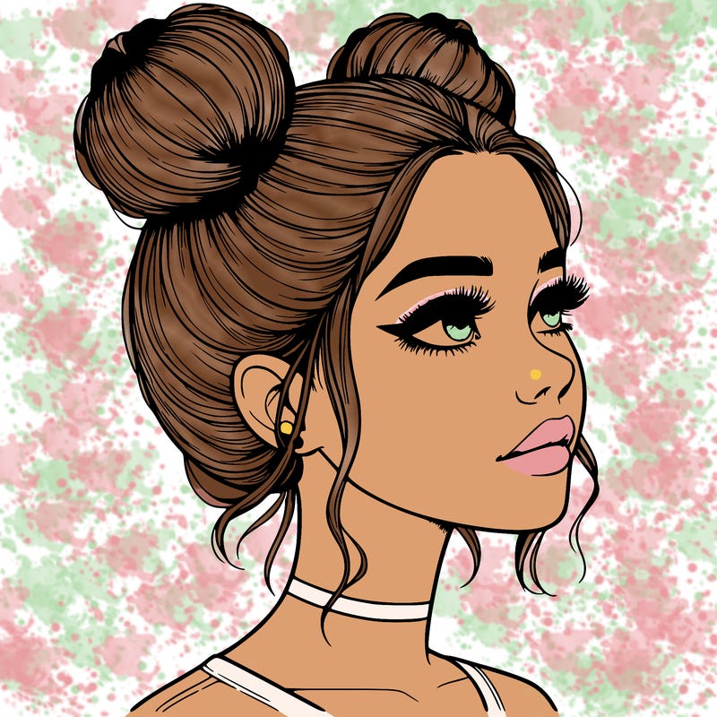 realistic girl with buns on the top of her head