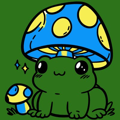 a cute frog with a mushroom hat