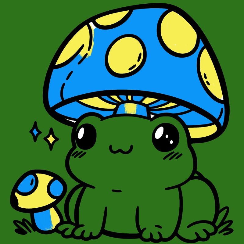 a cute frog with a mushroom hat