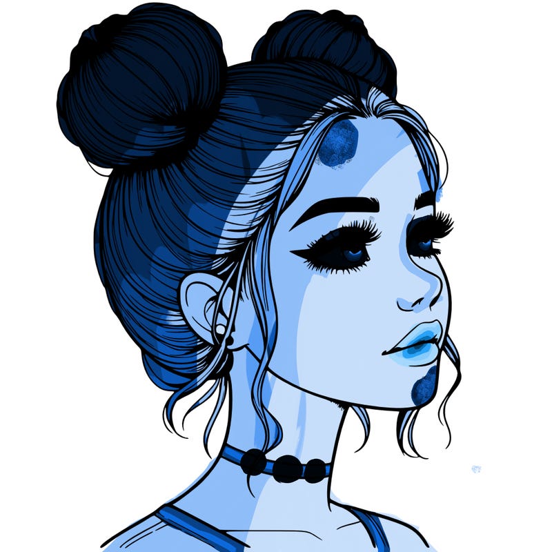realistic girl with buns on the top of her head