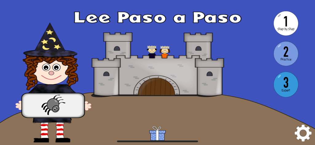 Lee Paso a Paso - Main menu of Lee Paso a Paso app showing level selection buttons and cartoon characters