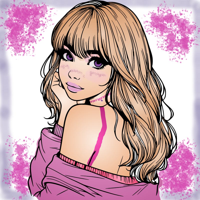 realistic girl with bangs looking over her shoulder