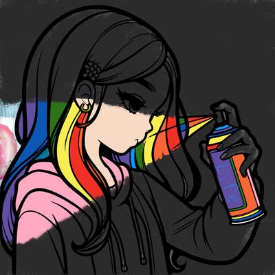 a realistic girl spray painting