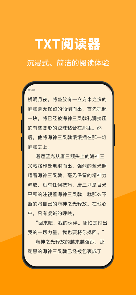A minimalist mobile reading interface for Chinese TXT novels showing an immersive text display.