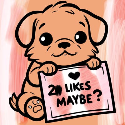 a puppy holding a sign that says 2 likes maybe?