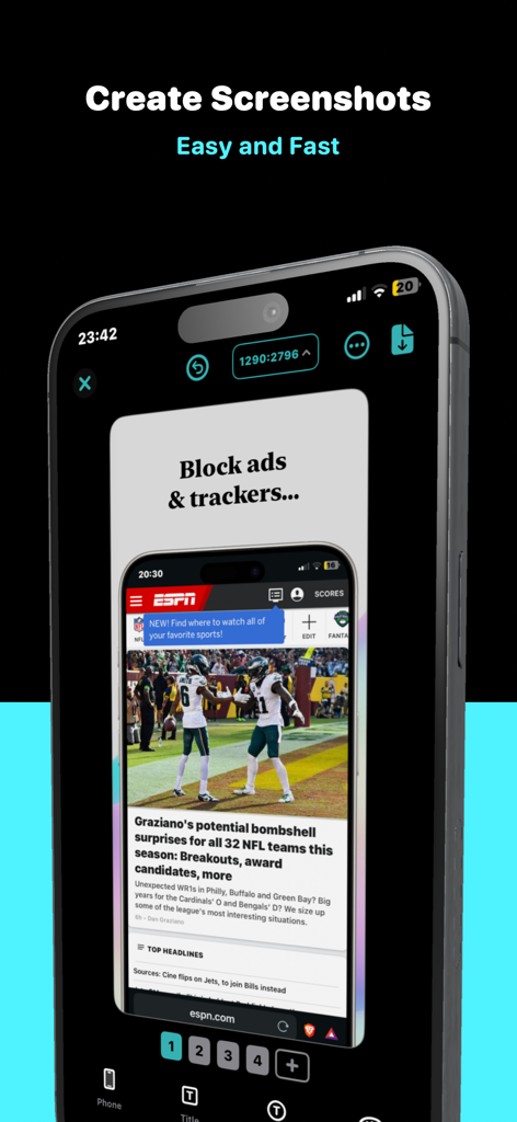 StoreView: App Screenshot Tool - Interfaz de la app StoreView mostrando un marco 3D de iPhone para crear capturas de pantalla profesionales para la App Store de forma rápida y fácil.