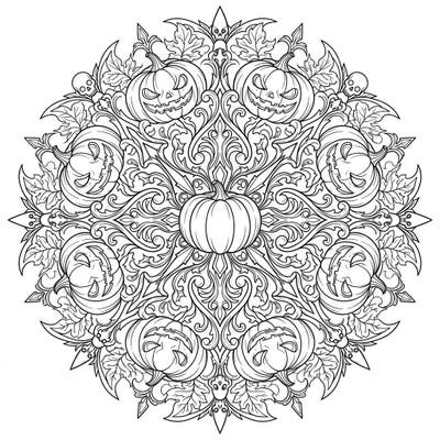Dive into the enchanting world of our Gothic Pumpkin Mandala coloring page, where spooky jack-o'-lanterns meet intricate design. This symmetrical masterpiece offers a unique artistic challenge for those who love a touch of dark elegance.