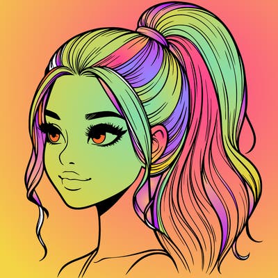 realistic girl with a high ponytail