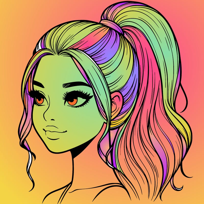 realistic girl with a high ponytail