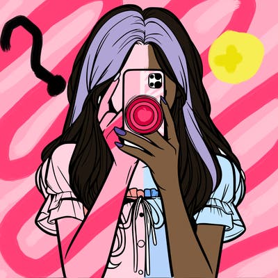 a realistic girl holding her phone taking pictures