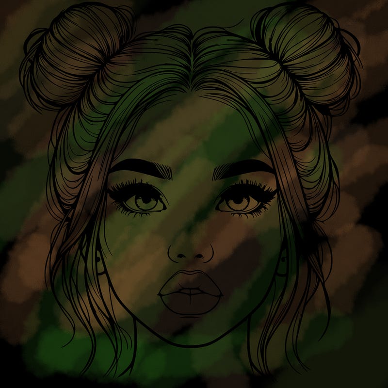 realistic girl with two buns on her hair and lips