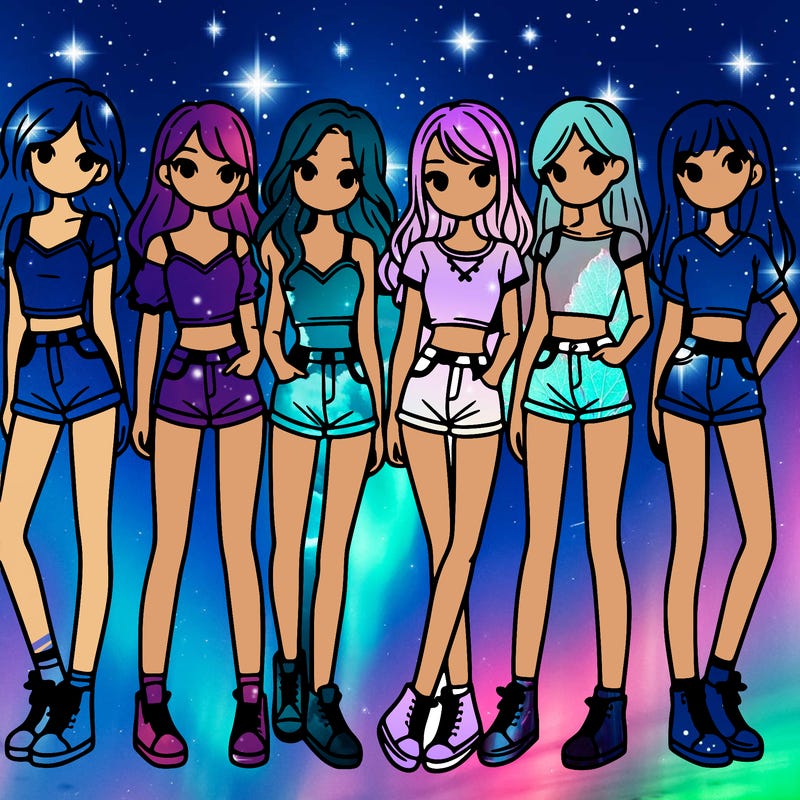 a group of girls wearing crop tops and shorts
