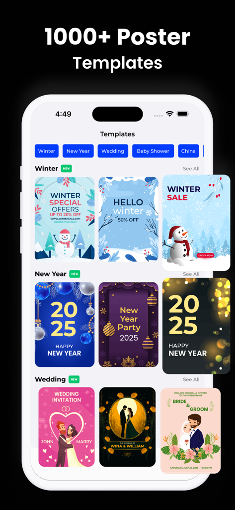AI Poster Maker - Flyer Maker! - A collection of seasonal and event poster templates in the AI Poster Maker app.