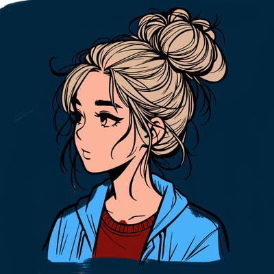 realistic teenage girl with a messy bun